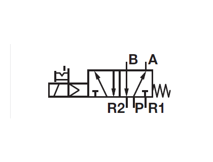 Zawór sterowany elektrycznie 5/2 monostabilny powrót sprężyną IN-LINE seri V51..V53 (1/4 - 1/2) bez cewki - 2